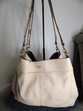 Coach Lexy Ivory Leather Bag Snakeskin Detail